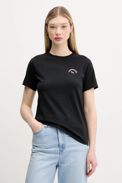 Converse tricou din bumbac femei, culoarea negru, 10027379-A02