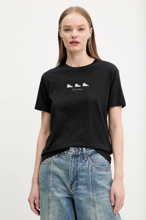 Converse tricou din bumbac femei, culoarea negru, 10027753-A02