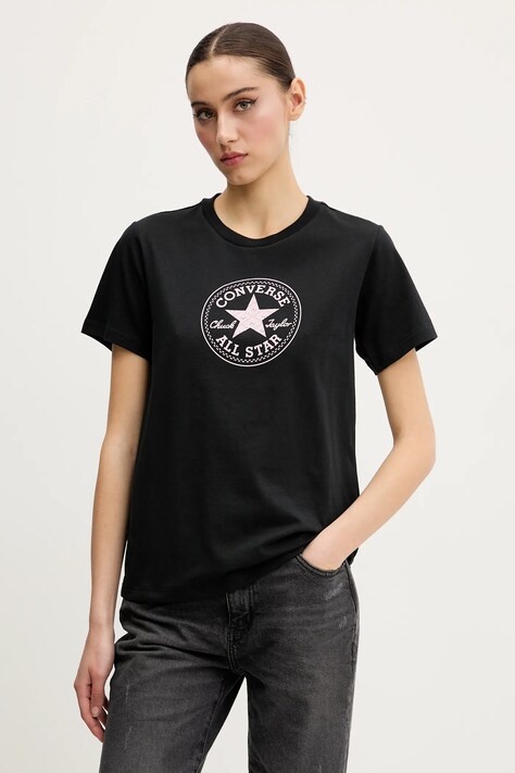 Converse tricou din bumbac femei, culoarea negru, 10028412-A01