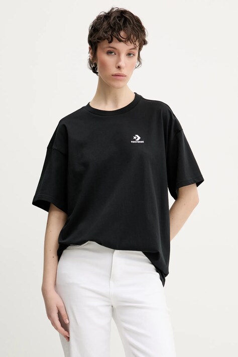 Converse tricou din bumbac femei, culoarea negru, 10028415-A01