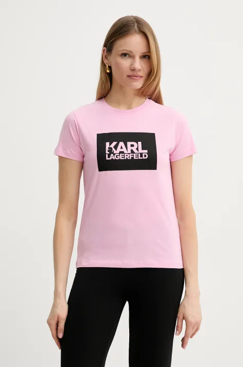 Pamučna majica Karl Lagerfeld za žene, boja: ružičasta, ASW17010
