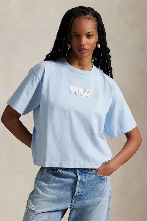Bavlněné tričko Polo Ralph Lauren dámské, modrá barva, 211965119