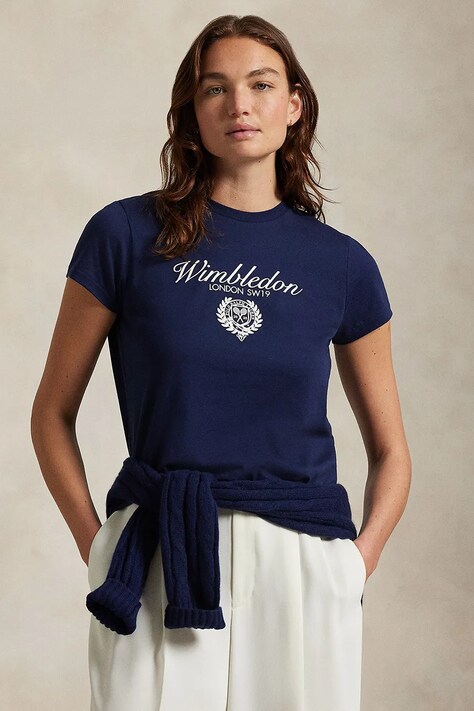 Bavlnené tričko Polo Ralph Lauren dámske, tmavomodrá farba, 211970504