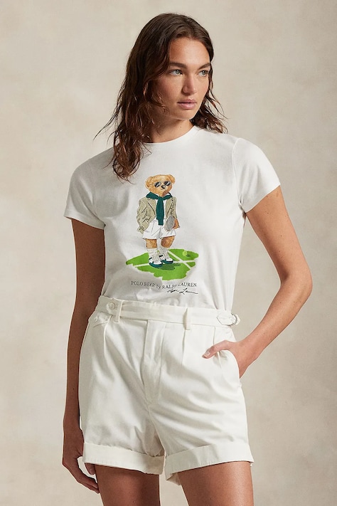 Bavlněné tričko Polo Ralph Lauren dámské, bílá barva, 211970505