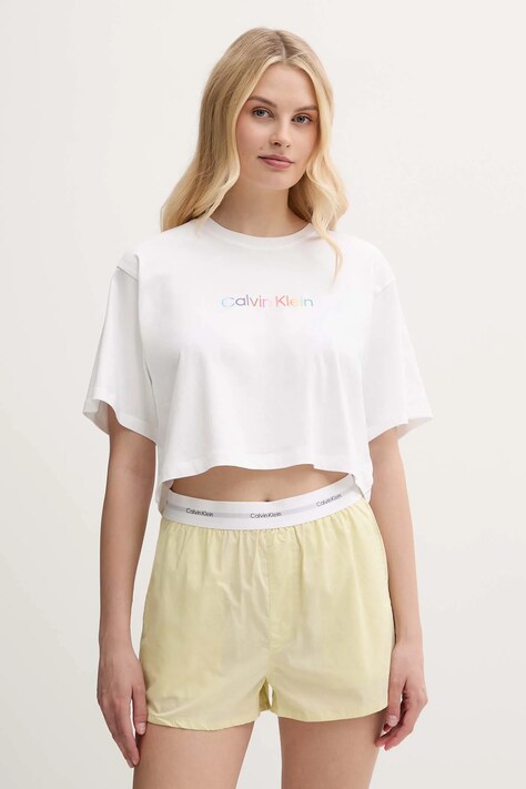 Bavlněné lounge tričko Calvin Klein Underwear dámské, bílá barva, LV00QS7470