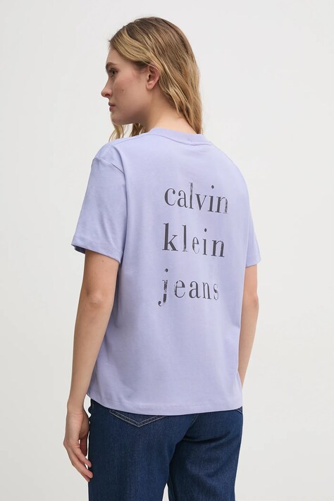 Calvin Klein Jeans tricou din bumbac femei, culoarea violet, J20J225238