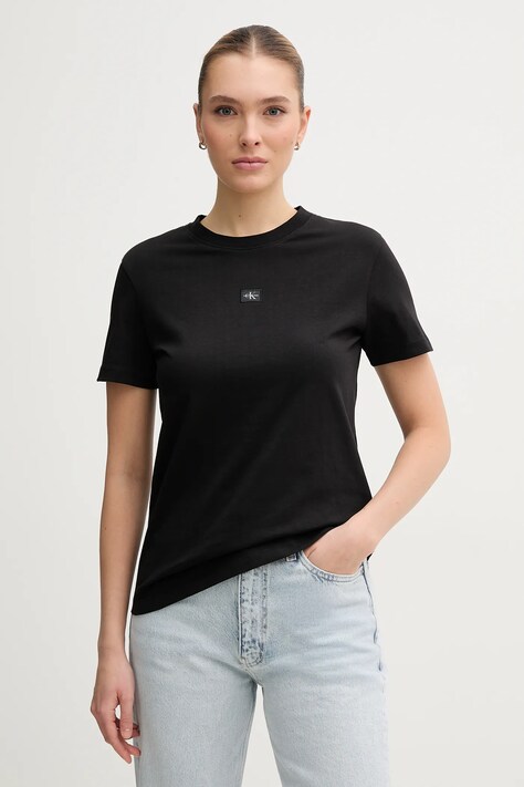Calvin Klein Jeans tricou din bumbac femei, culoarea negru, J20J225243