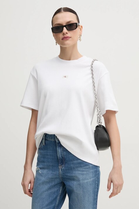 Calvin Klein Jeans tricou femei, culoarea alb, J20J225247