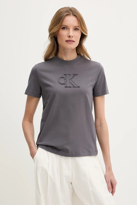 Calvin Klein Jeans tricou din bumbac femei, culoarea gri, J20J225256