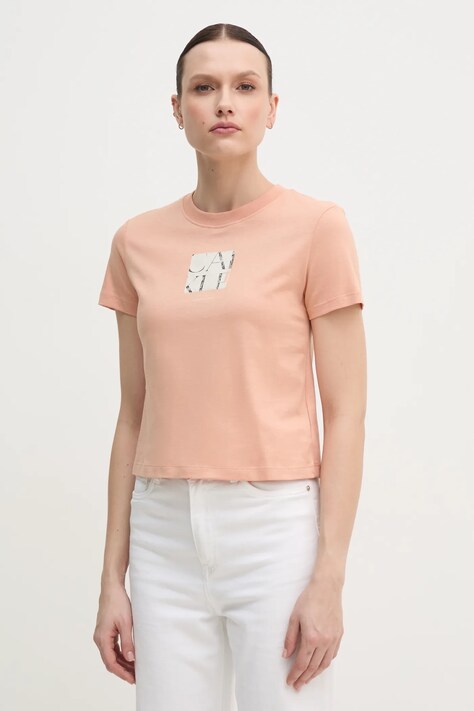 Calvin Klein Jeans tricou din bumbac femei, culoarea portocaliu, J20J225260