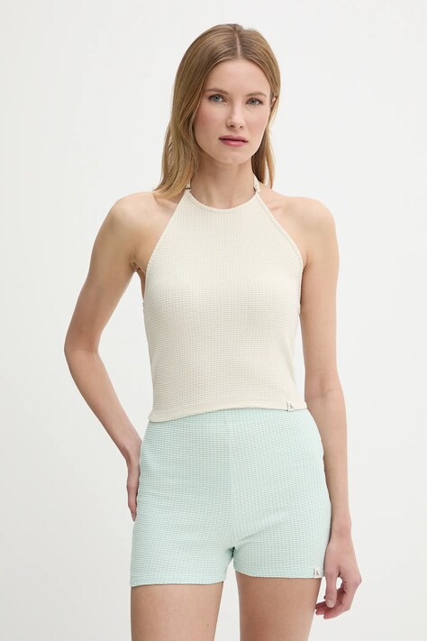 Top Calvin Klein Jeans béžová barva, odkrytá záda, J20J225300