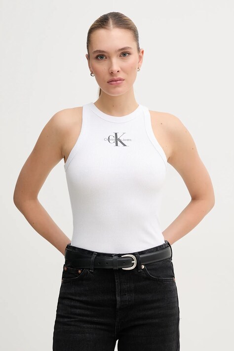 Calvin Klein Jeans top femei, culoarea alb, J20J225301