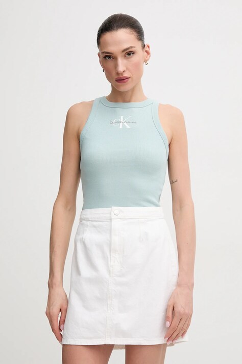 Calvin Klein Jeans top femei, culoarea turcoaz, J20J225301