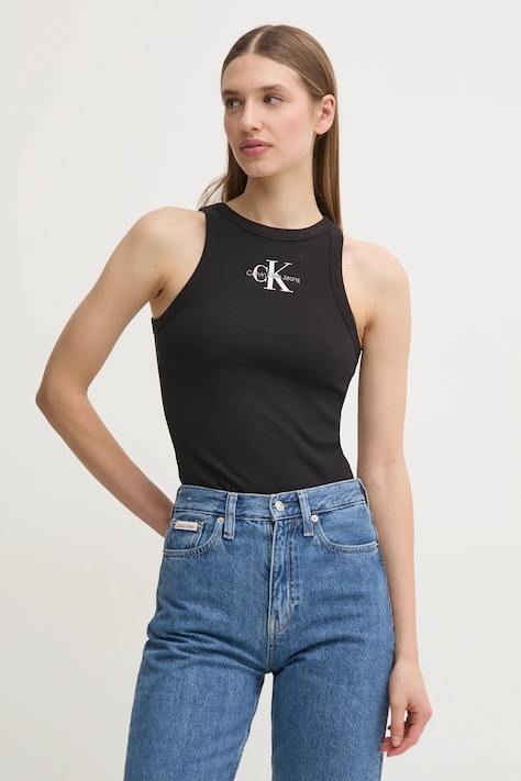 Calvin Klein Jeans top femei, culoarea negru, J20J225301