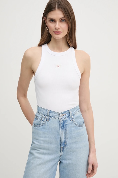 Calvin Klein Jeans top femei, culoarea alb, J20J225302