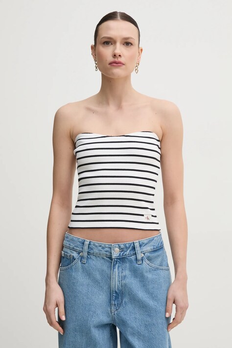 Calvin Klein Jeans top femei, culoarea alb, J20J225310
