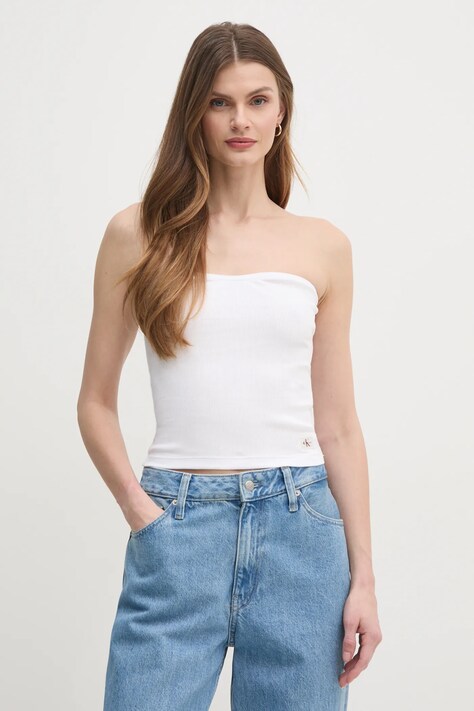 Calvin Klein Jeans top femei, culoarea alb, J20J225310