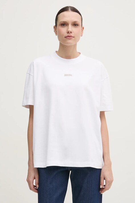 Calvin Klein Jeans tricou din bumbac femei, culoarea alb, J20J225539