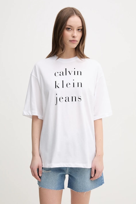 Calvin Klein Jeans tricou din bumbac femei, culoarea alb, LV047B827G