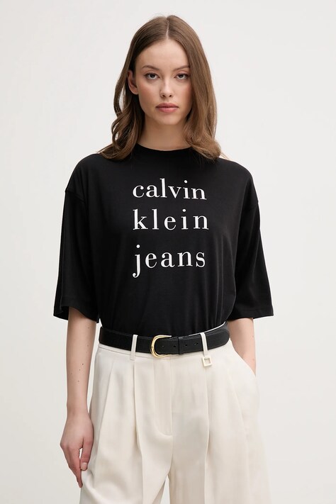 Calvin Klein Jeans tricou din bumbac femei, culoarea negru, LV047B827G