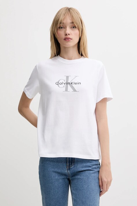 Calvin Klein Jeans tricou din bumbac culoarea alb, LV047B865G