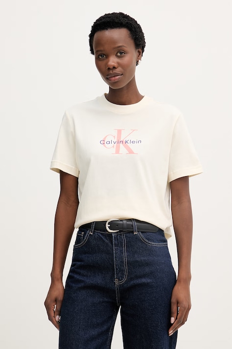 Calvin Klein Jeans t-shirt damski bawełniany beżowy LV047B865G