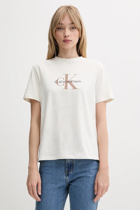 Calvin Klein Jeans t-shirt bawełniany damski kolor beżowy LV047B865G