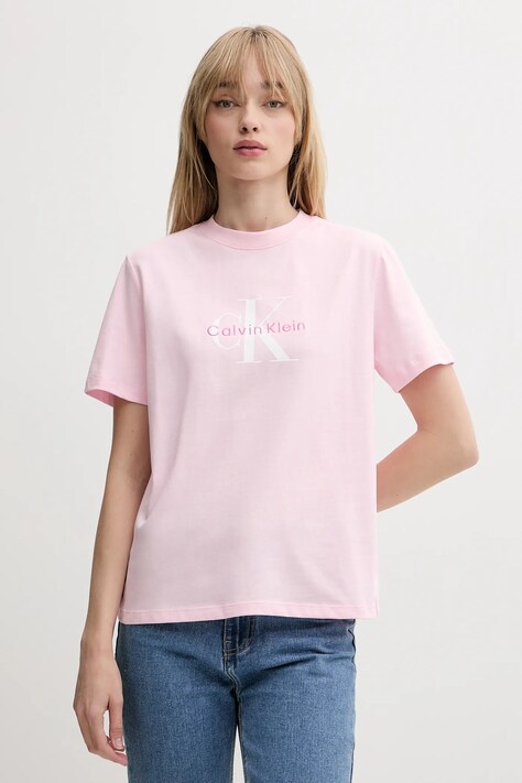 Calvin Klein Jeans tricou din bumbac culoarea roz, LV047B865G