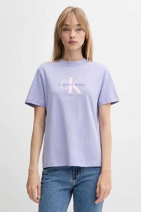 Calvin Klein Jeans tricou din bumbac culoarea violet, LV047B865G