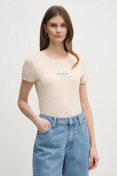 Calvin Klein Jeans tricou femei, culoarea bej, J20J225252