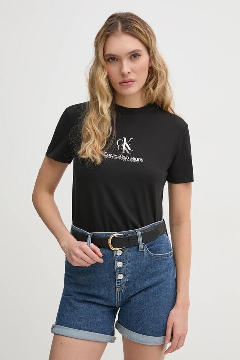 Bavlněné tričko Calvin Klein Jeans černá barva, J20J225545