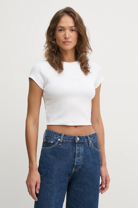Calvin Klein Jeans tricou femei, culoarea alb, LV047AB802