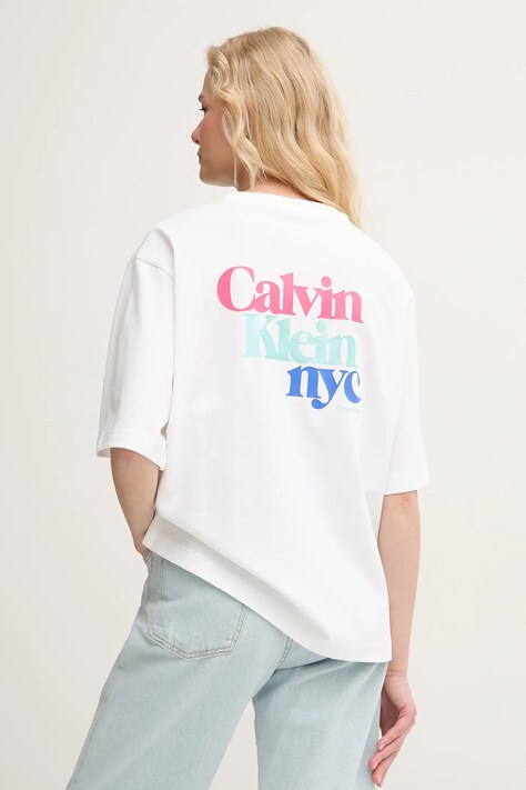 Calvin Klein Jeans tricou din bumbac femei, culoarea alb, LV047AB813