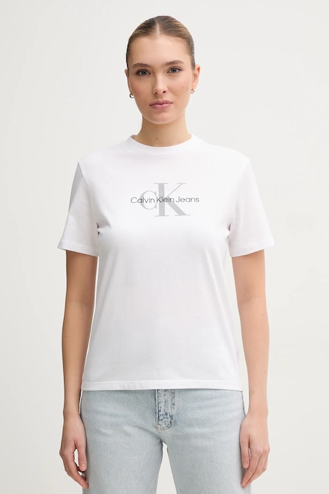 Calvin Klein Jeans tricou din bumbac femei, culoarea alb, LV047B863G