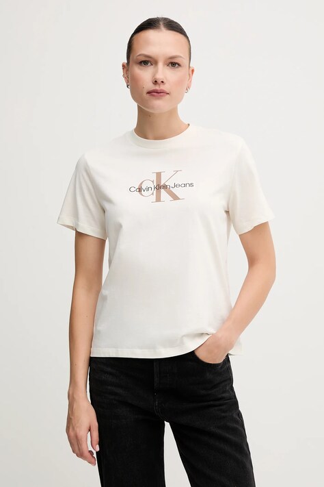 Bavlněné tričko Calvin Klein Jeans béžová barva, LV047B863G