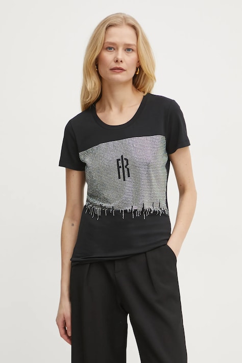 Fracomina tricou femei, culoarea negru, FP25ST3002J449N4