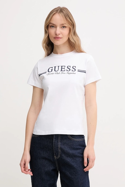 Pamučna majica Guess za žene, boja: bijela, V5GI03 I3Z14