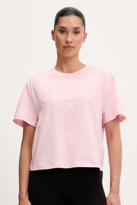 Guess tricou din bumbac CLEMATIS culoarea roz, V5GI09 K9RM1