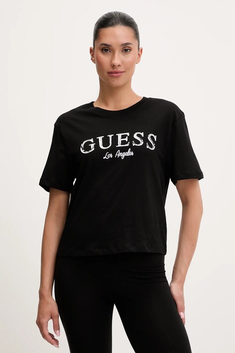 Guess tricou din bumbac CLEMATIS culoarea negru, V5GI09 K9RM1