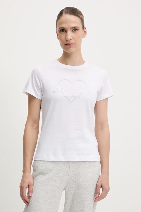 Guess tricou din bumbac NARCISO culoarea alb, V5GI10 K9RM1