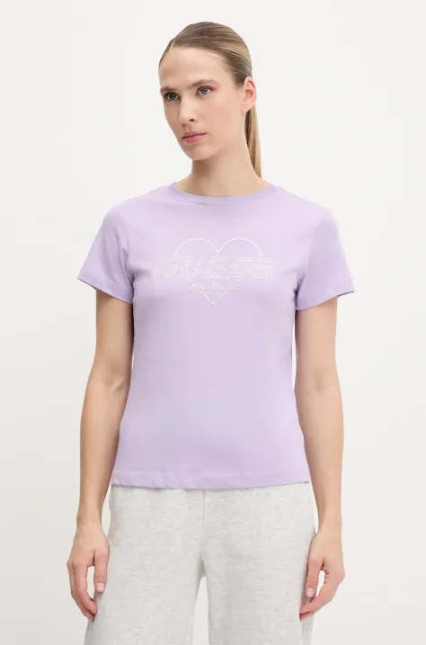 Guess t-shirt bawełniany NARCISO damski kolor fioletowy V5GI10 K9RM1