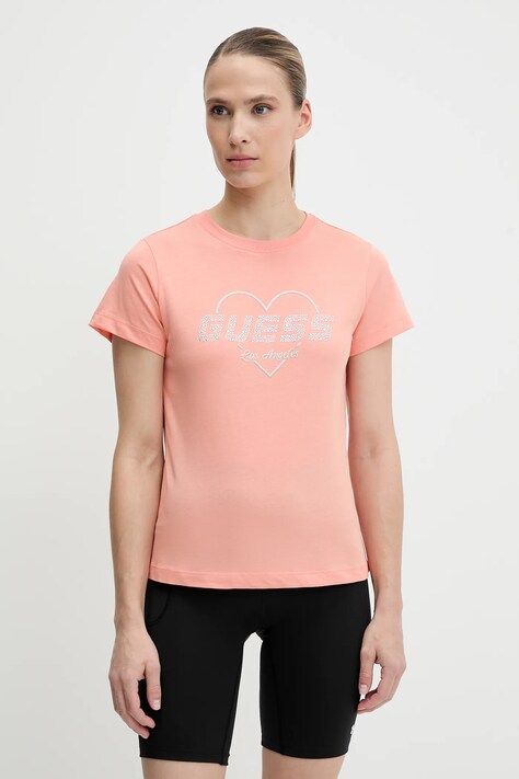 Хлопковая футболка Guess NARCISO цвет оранжевый V5GI10 K9RM1
