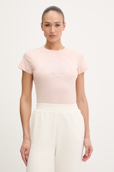 Хлопковая футболка Guess NARCISO цвет розовый V5GI10 K9RM1