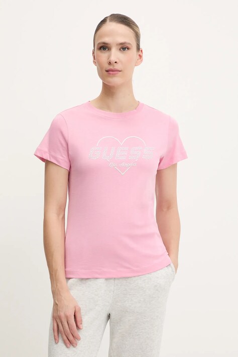 Guess tricou din bumbac NARCISO culoarea roz, V5GI10 K9RM1