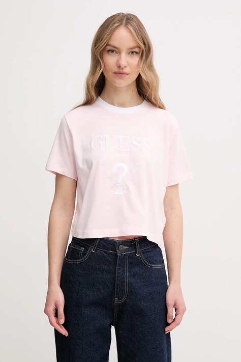 Βαμβακερό μπλουζάκι Guess FILANTA χρώμα: ροζ, V5GI18 I3Z14