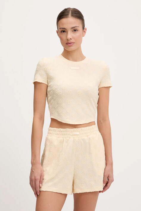 Tričko Guess PEONY dámske, béžová farba, V5GP21 KCT02