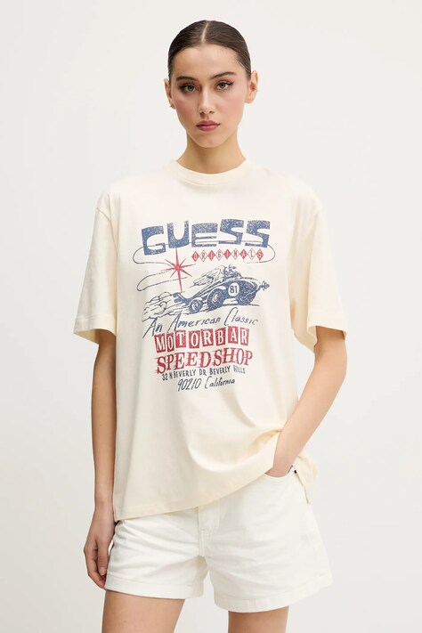 Guess Originals tricou din bumbac femei, culoarea bej, M5GI65 K8FQ4