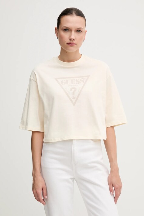 Guess Originals tricou din bumbac culoarea bej, W5GI58 K8HM0
