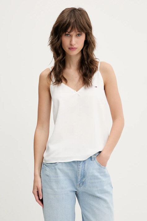 Tommy Jeans bluză femei, culoarea alb, uni, DW0DW20604