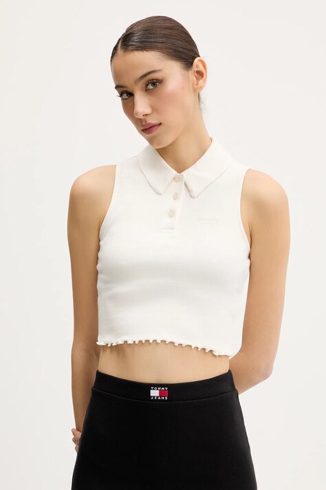 Tommy Jeans top culoarea bej, DW0DW20295